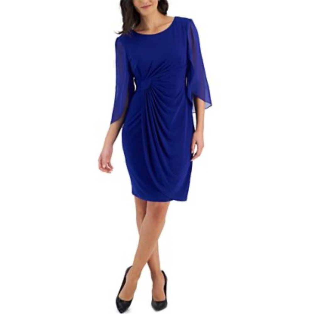 Connected Dress 12 Royal Blue Sheer 3/4 Long Sleeve Career Church Party NEW